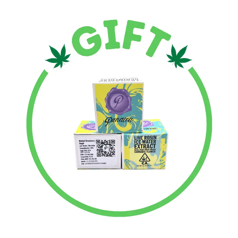 Giving Tree gifts Panacea Live Rosin Ice Water Extract made with 100% Fresh Frozen Whole Flower Terpenes and Cannabis Oil.